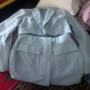 Oh Polly Sky Blue Blazer and Skirt Set